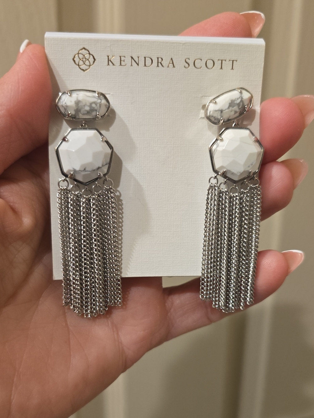 Kendra Scott White Howlite Tassel Drop Earrings in Silver Tone